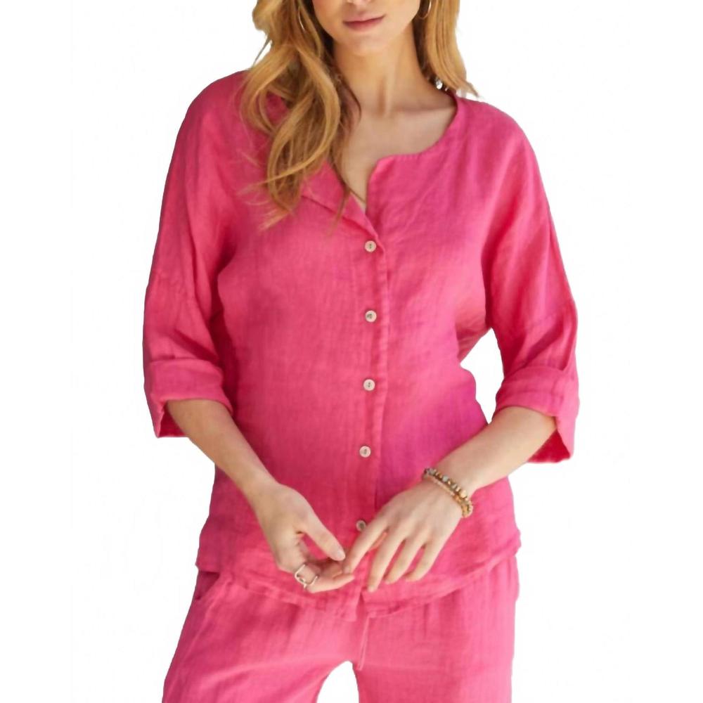 NEW MILIO MILANO linen button down shirt in fuchia pink